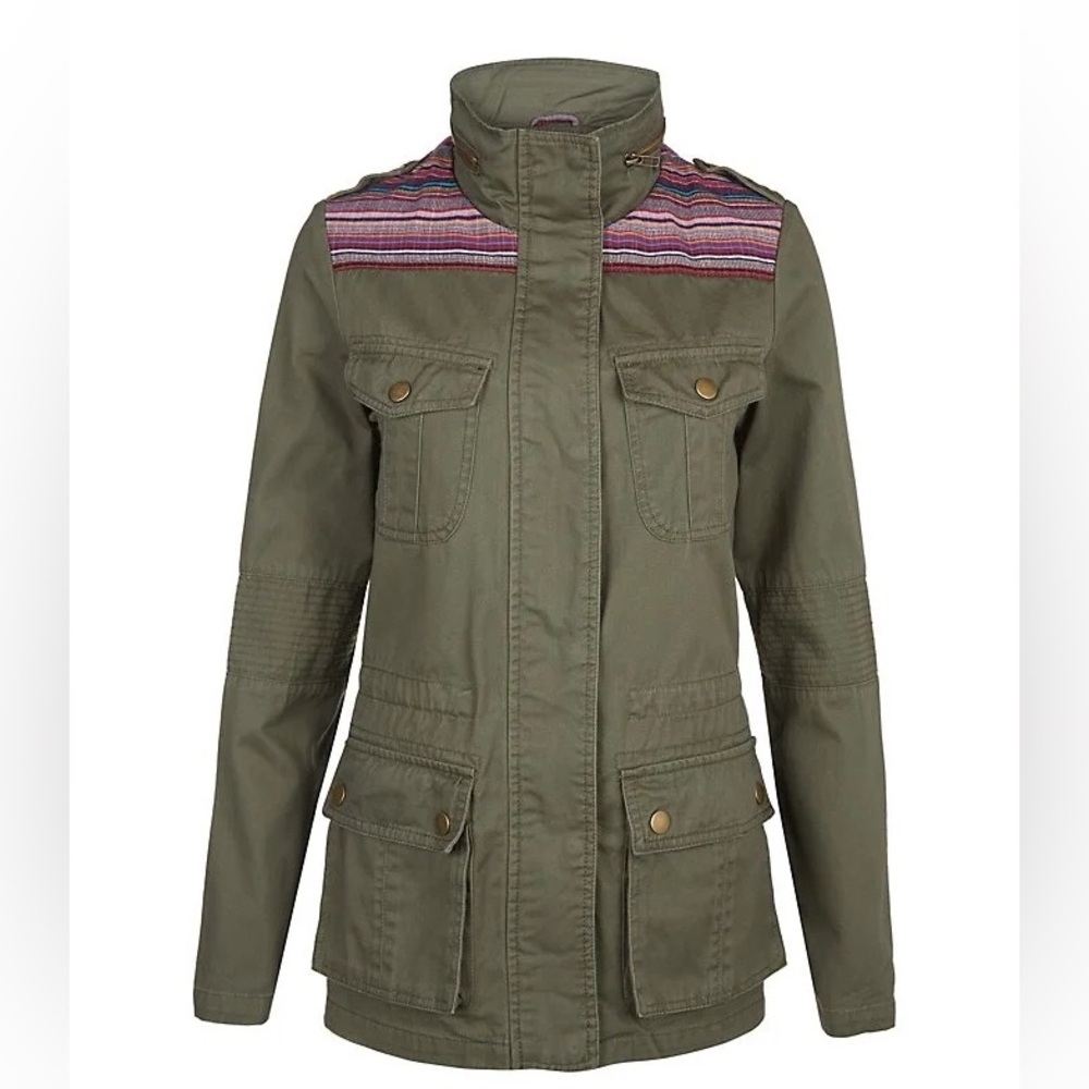 Green Utility Jacket with Colorful Stripes Size Large